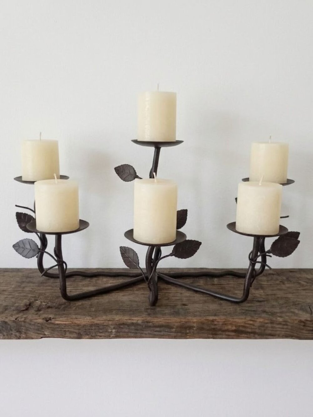 Vintage Wrought Iron Candelabra 6-Arm Leaf Design French Country Decor 19.5" Vtg